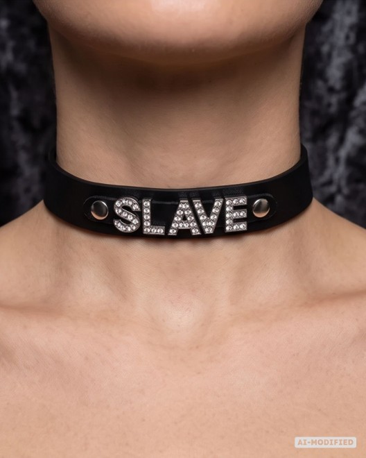 collier de soumission en simili cuir et strass, Slave, Paradise boutik, sur mannequin