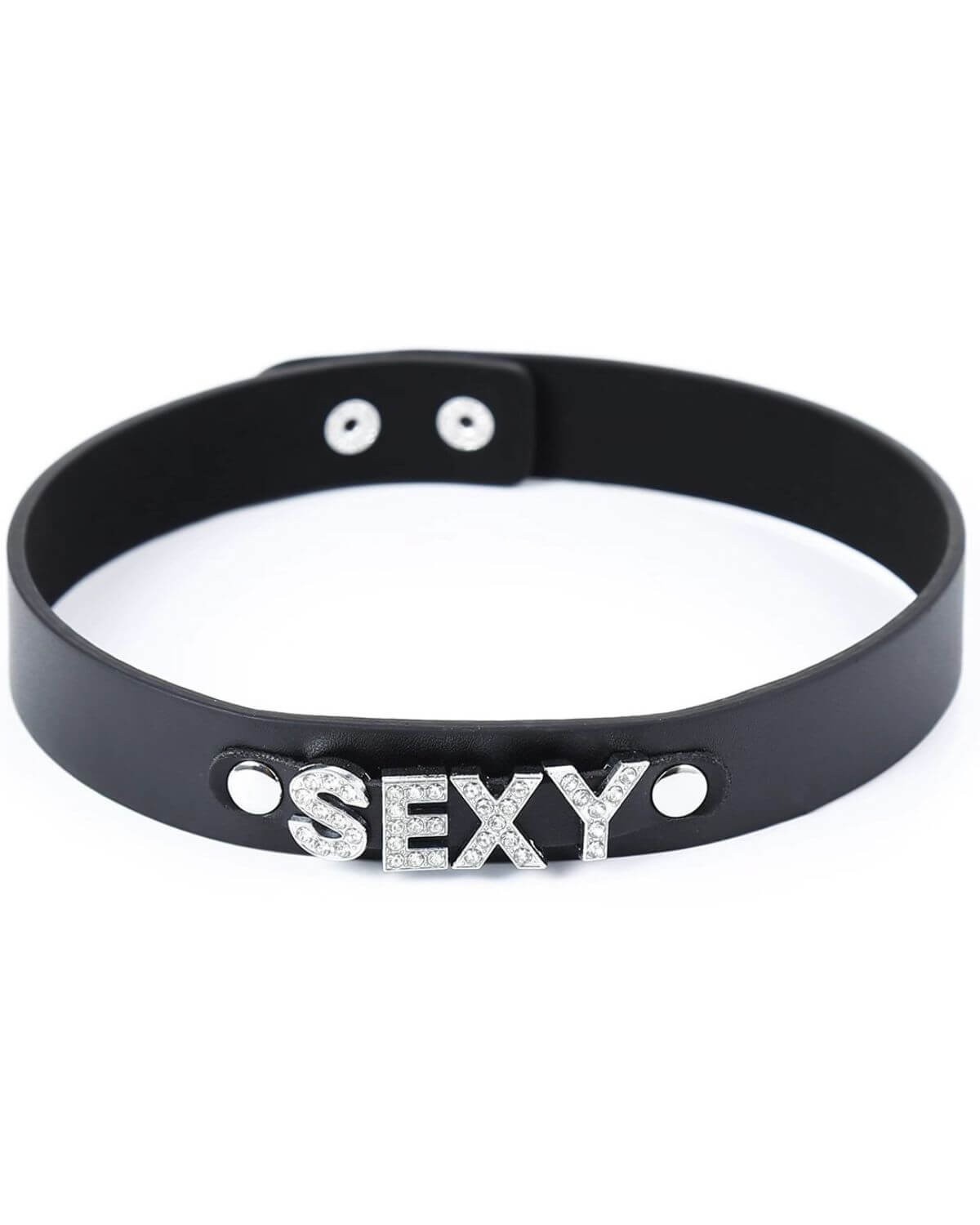 collier ras-de-cou en simili cuir et strass sexy, Paradise boutik, vue de face