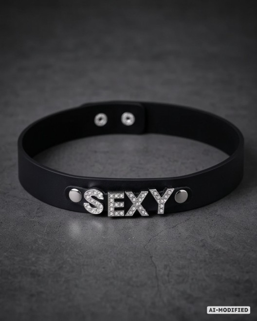 collier ras-de-cou en simili cuir et strass sexy, Paradise boutik, photo studio