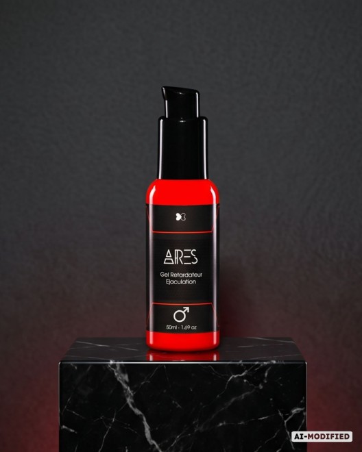Gel retardateur d'éjaculation Ares, présentation produit sur socle
