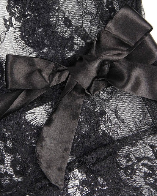 kimono et string, noir, Paradise boutik, zoom dentelle
