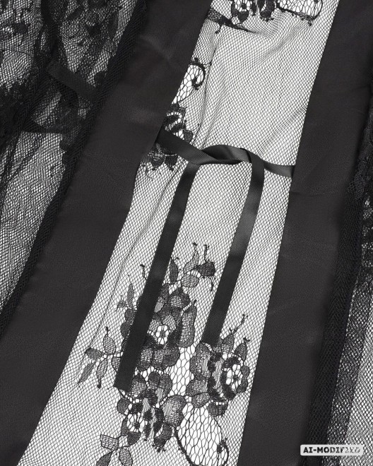 kimono long en dentelle, noir Paradise Boutik, zoom
