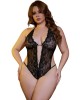 body ouvert en dentelle et strass, noir, paradise boutik, mannequin grande taille vue face