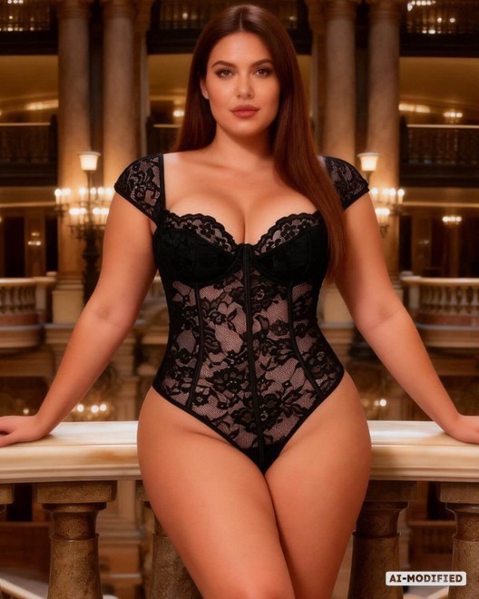 body top en dentelle à armatures, noir, paradise boutik, mannequin grande taille pose