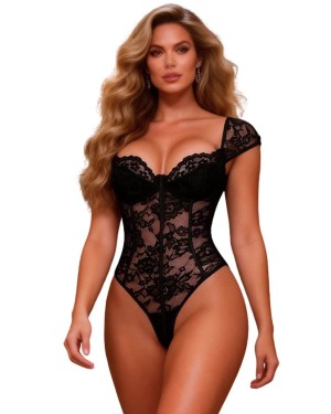 body top en dentelle à armatures, noir, paradise boutik, mannequin face
