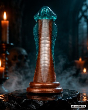 gode fantaisie serpent à ventouse, Le cobra, Paradise boutik, vert et doré, devant, halloween