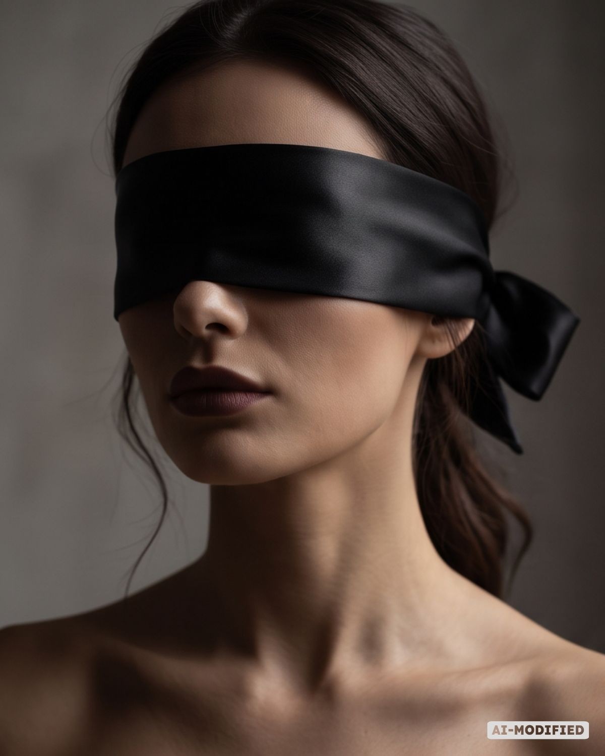 bandeau pour les yeux satiné, noir, Captive, Paradise boutik, visage mannequin