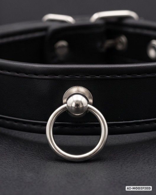collier bdsm simili et attache métal, Captive, Paradise boutik, zoom anneau
