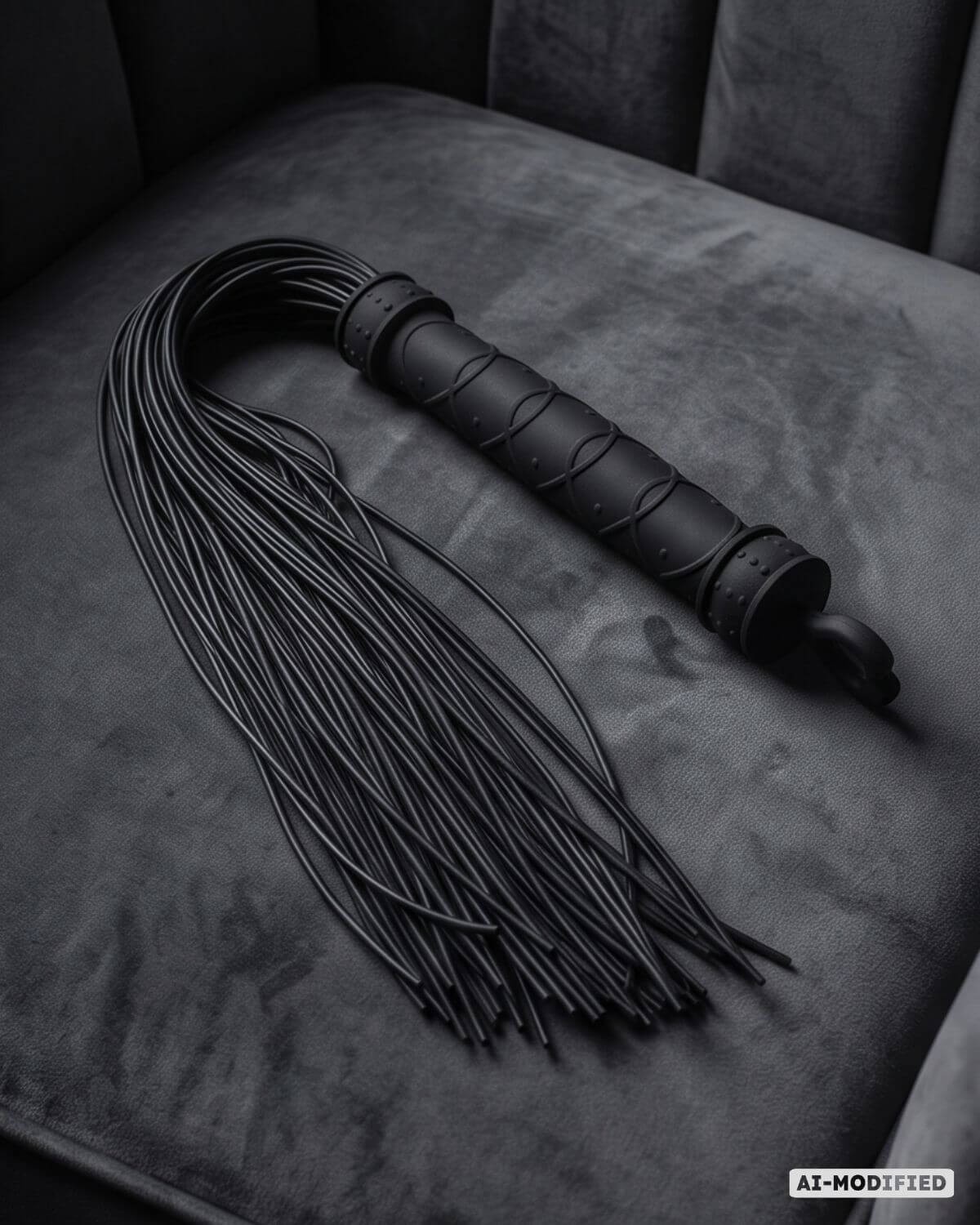 fouet bdsm en silicone, lanières fines, noir, Captive, paradise boutik, accessoire seul