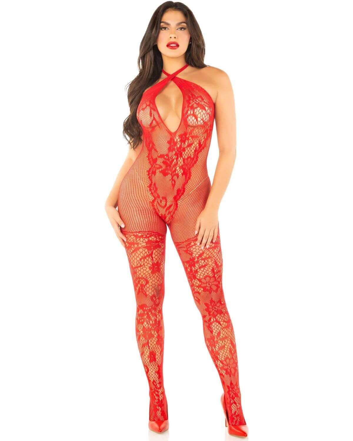 combinaison résille dentelle, rouge, Leg Avenue, 89335, vue de face