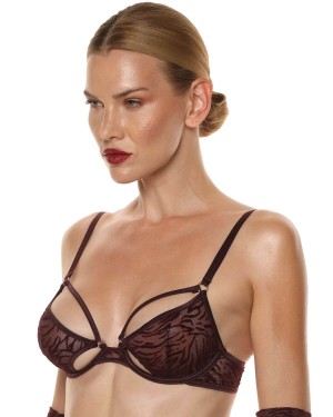soutien-gorge à armatures bordeaux, collection Nuits de velours, Prelude lingerie, zoom de face