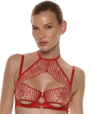 harnais choker Rouge Interdit, Prelude lingerie, zoom de face
