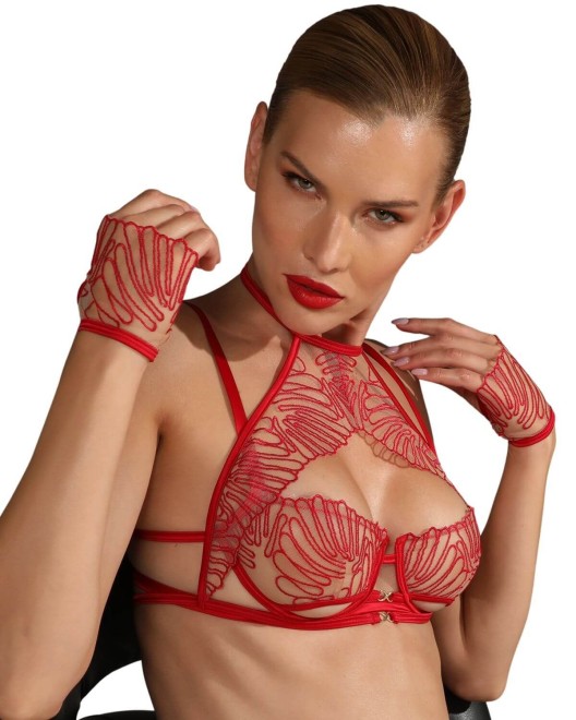 mitaines en dentelle Rouge Interdit, Prelude Lingerie, zoom mains