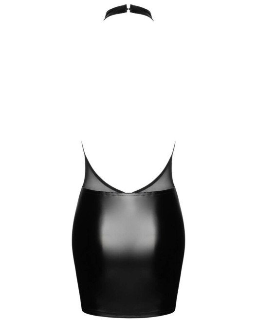 robe wetlook et décolleté transparent à strass, Noir handmade, derrière