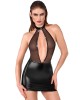 robe wetlook et décolleté transparent à strass, Noir handmade, vue de face