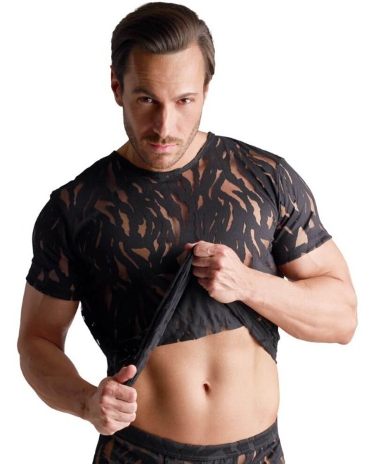 t-shirt homme flocké transparent, noir, Svenjoyment, mannequin, pose