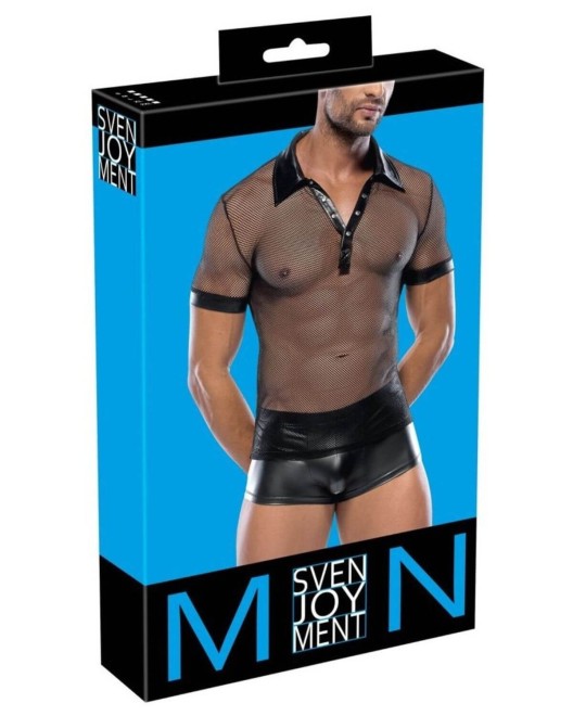 chemise homme en résille et wetlook, noir, Svenjoyment, boîte