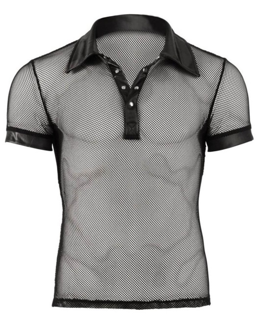 chemise homme en résille et wetlook, noir, Svenjoyment, devant