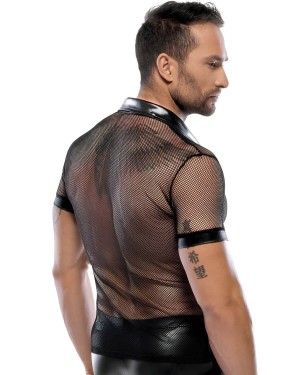 chemise homme en résille et wetlook, noir, Svenjoyment, vue de dos
