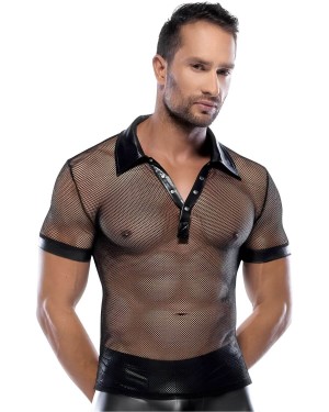 chemise homme en résille et wetlook, noir, Svenjoyment, vue de face