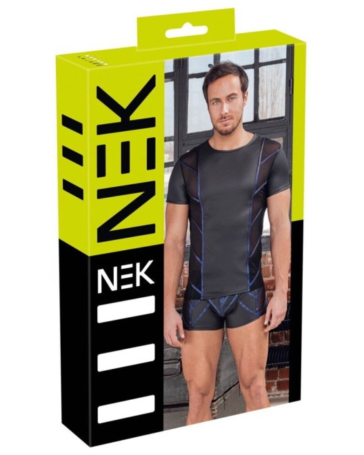 t-shirt homme en wetlook et résille liserée, Nek, boîte