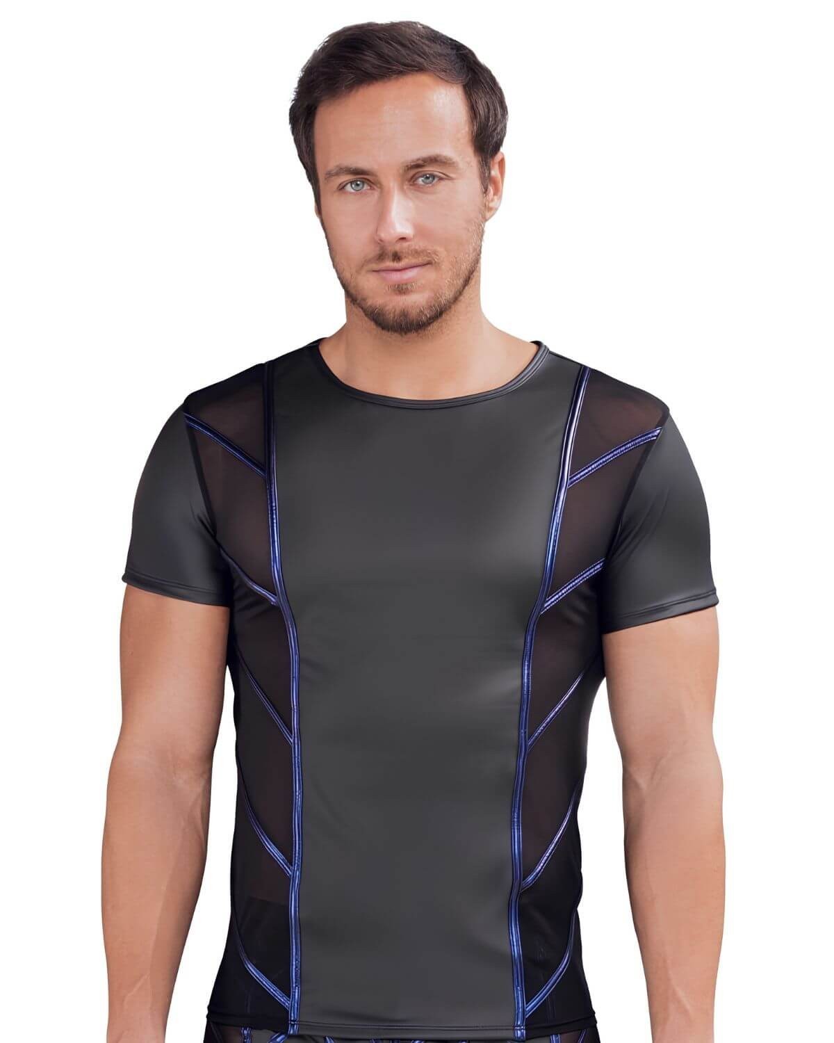 t-shirt homme en wetlook et résille liserée, Nek, vue de face