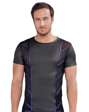 t-shirt homme en wetlook et résille liserée, Nek, vue de face