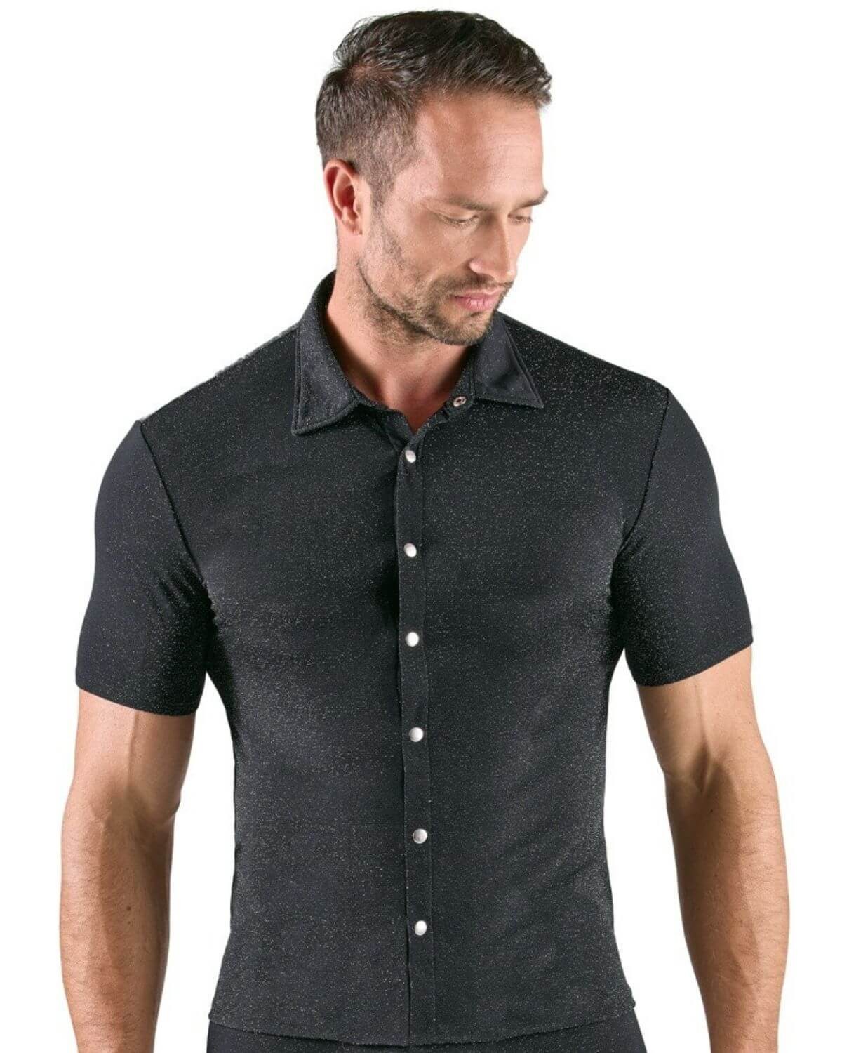 chemise homme en lurex, noir, Svenjoyment, vue de face